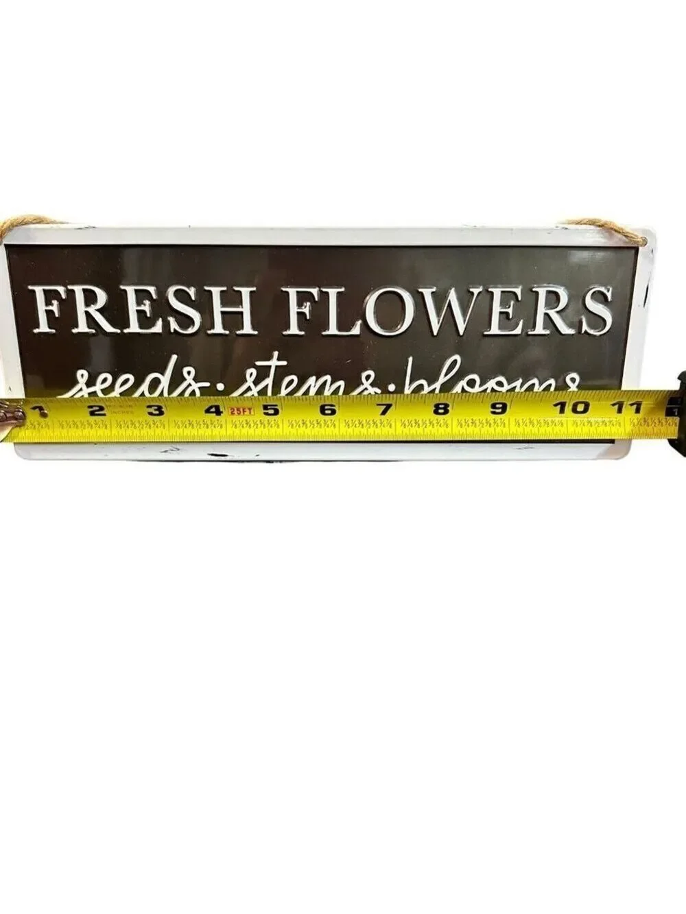 Farmhouse Flower Hanging Sign 11 Inch Metal Enamel Floral Rustic Decor Black